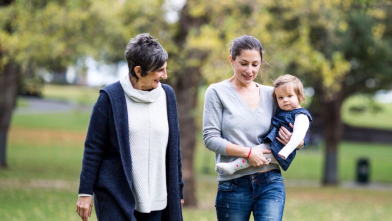 Family walking in park