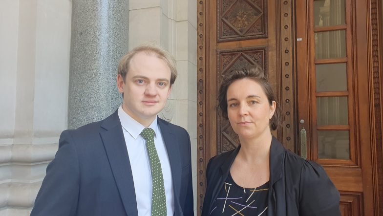 Cameron Lavery and Samantha Sowerwine outside first Victorian Parliament inquiry into homelessness