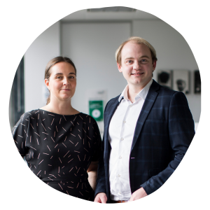 Photograph of Justice Connect's Joint Head of Community Programs (Acting), Cameron Lavery and Samantha Sowerwine