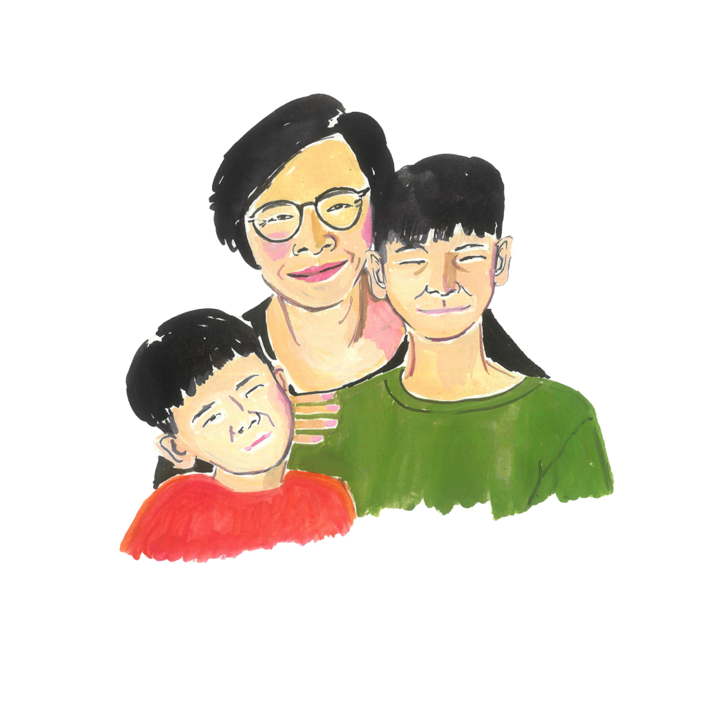 Illustration of woman of colour and her two sons